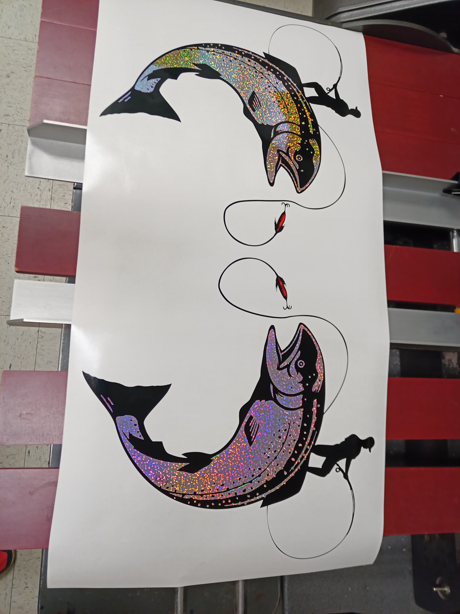 Holographic salmon vinyl decals