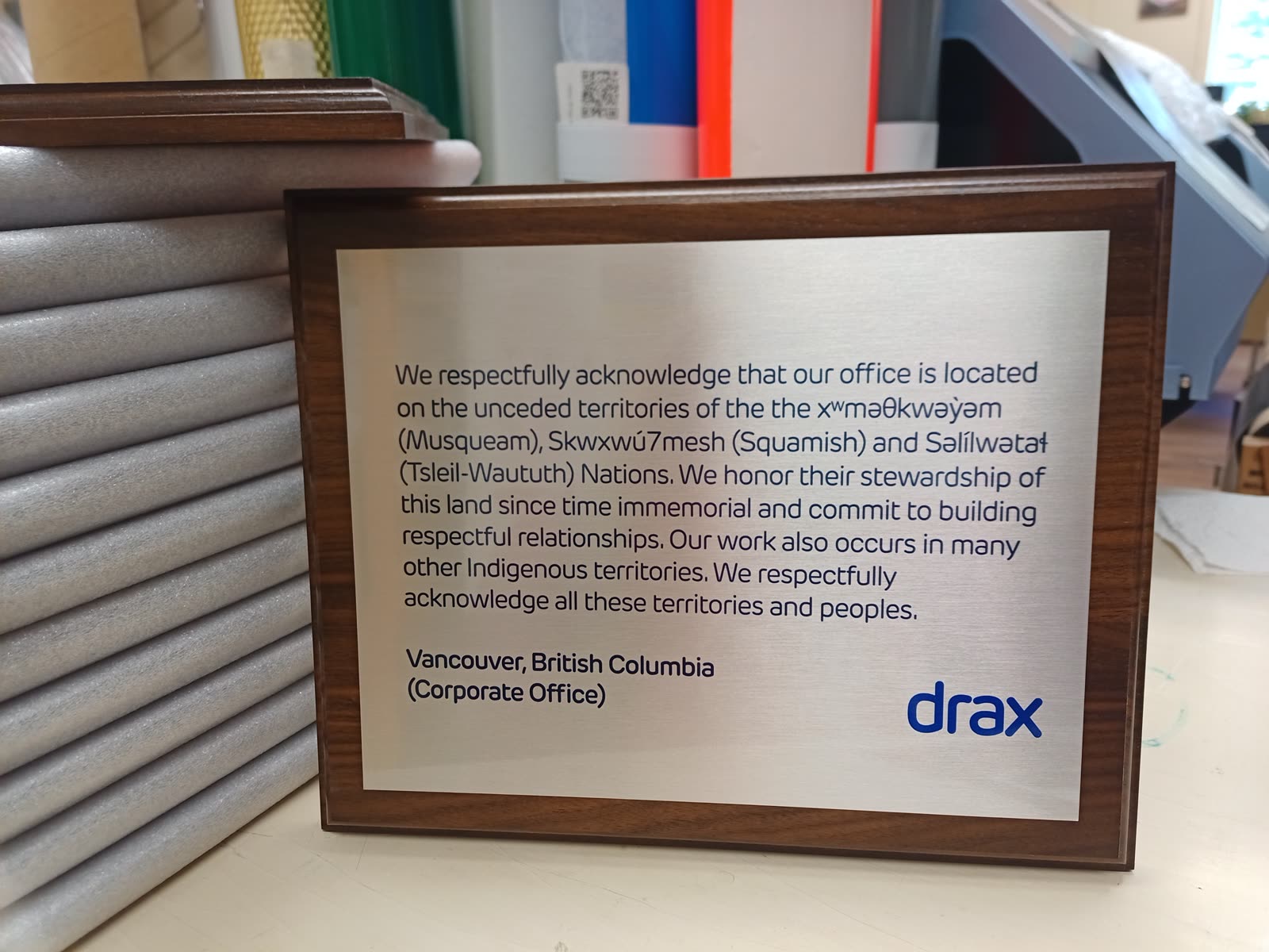 Engraved corporate plaque