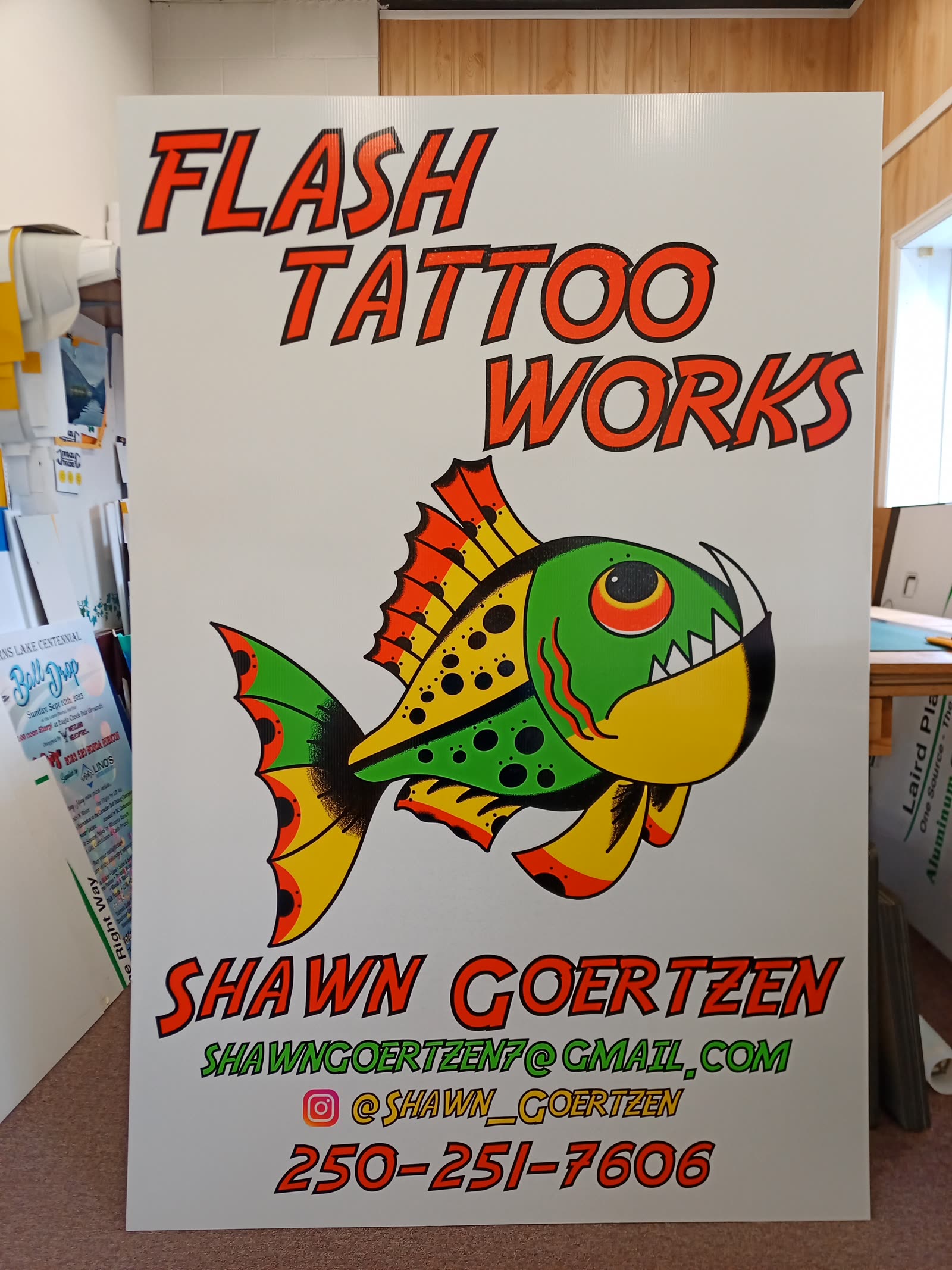 Flash Tattoo Works printed sign