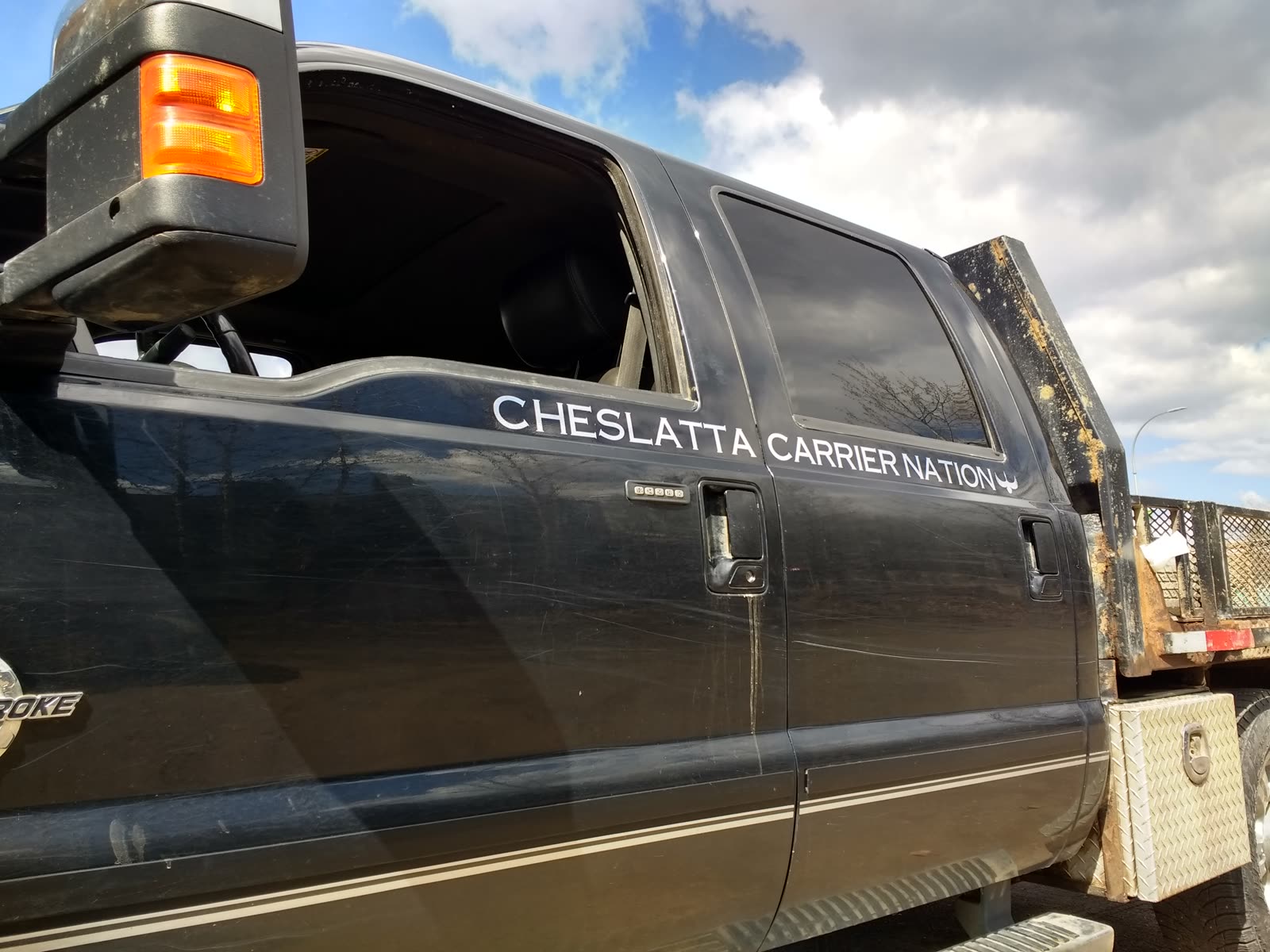 Cheslatta Carrier Nation lettering on a black work truck